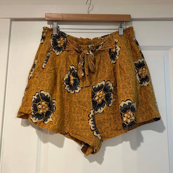 Anthropologie Kennedy Linen Shorts High Rise Women’s Large Bohemian Yellow Boho - Picture 3 of 8